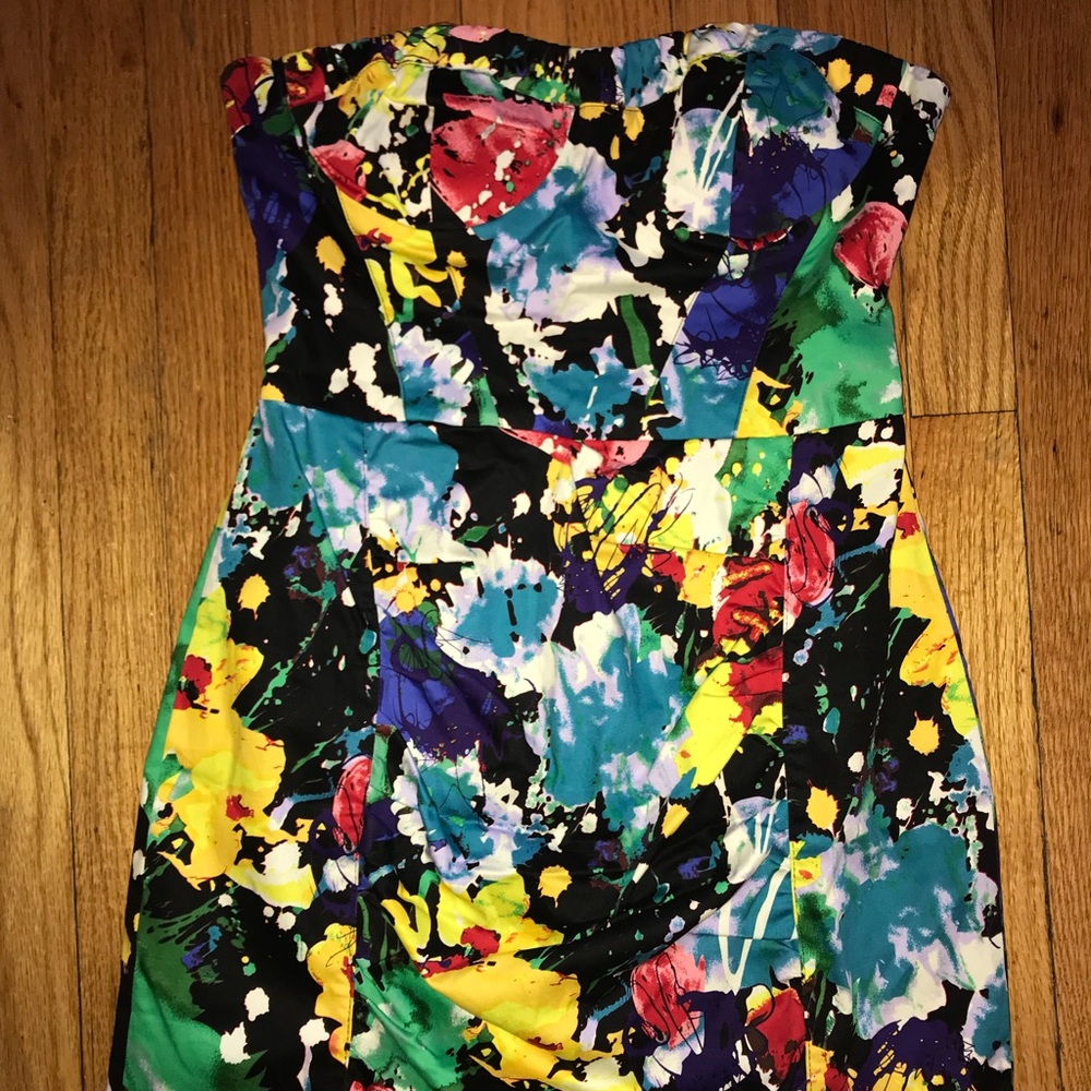 Forever 21 medium strapless mini dress multicolor cocktail fun short paint